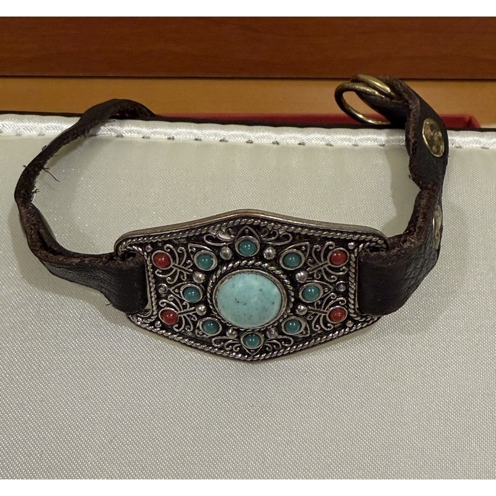 Lucky‎ Brand Bracelet Turquoise Brown Leather Silver Toned Boho Western